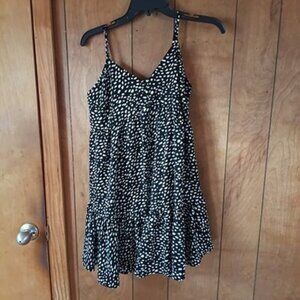 New In Black White Speckled Tiered Babydoll Dress Spaghetti Strap Size S